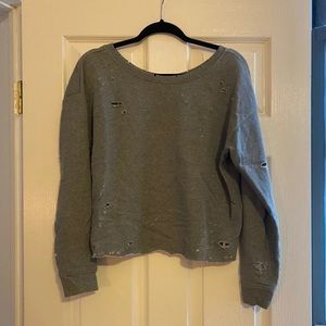 EXPRESS Distressed Crop Crew Neck Sweater